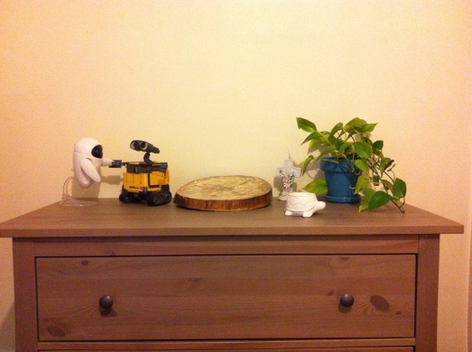 Wall-E and Eve hold hands on my dresser